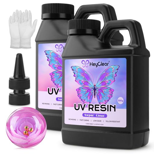 HEYCLEAR UVレジン液-1000G大容量,超透明感/高い硬度/黄変しません/迅速に硬化可能,初心者に適しているDIYはジュエリー制作やハンドメイド装飾品注型成型コーティングに です