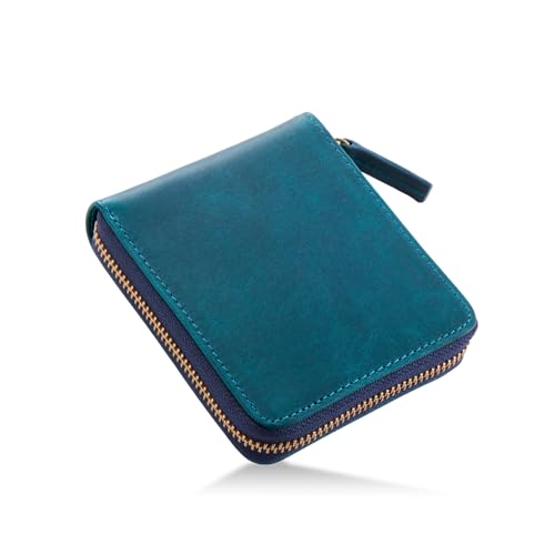 [TASUKI] イタリアンレザー 財布 メンズ 2つ折り ラウンドファスナー 一流 の 財布 職人 が 作る 財布 メンズ 二つ折り 折財布 一粒万倍日 折り財布 ふたつおり (Blue)