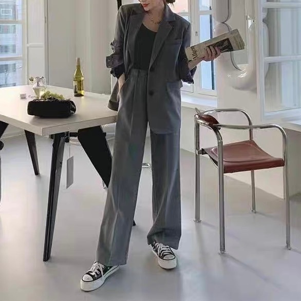 レディース ジャケット パンツ ボトムス スーツ セットアップ 2点セット 上下セット パンツスーツ ストレートパンツ ロングパンツ スラックス 丈長 フルレングス Vネック 襟付き 角襟 前開き