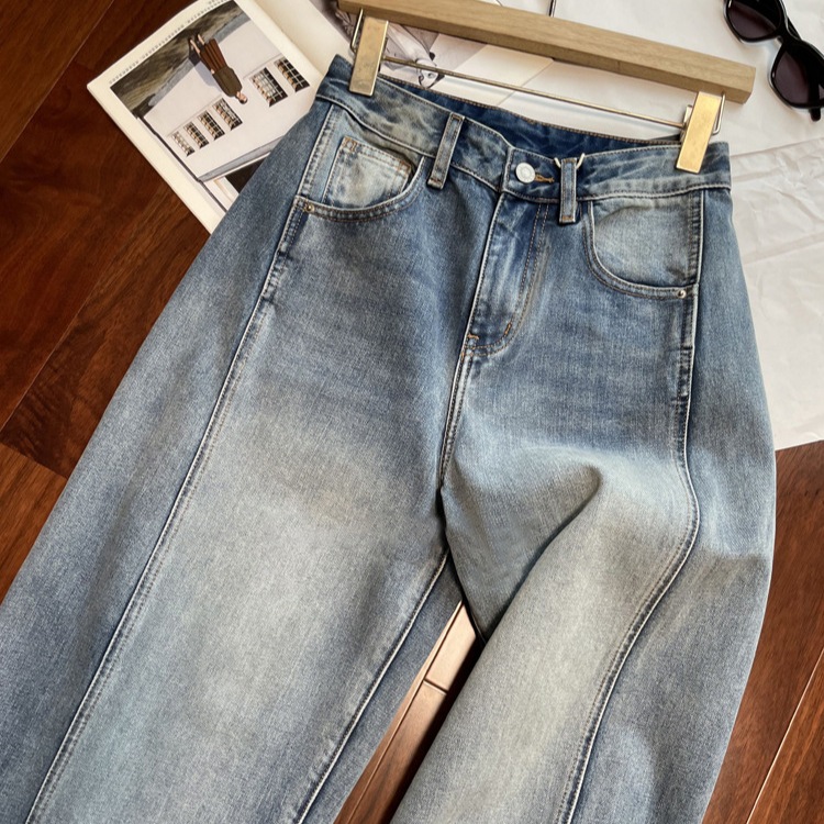 本当に素晴らしいです とっても履きやすい～レトロおしゃれな斜めパッチワーク分解ゆったりワイドレッグスリムシンプルジーンズ
