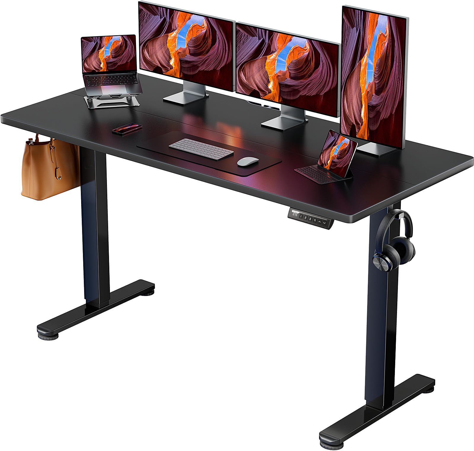 電動 オフィスワークテーブル 昇降式デスク スタンディングデスク 幅160cm 耐荷重80kg 高さメモリー機能 上下自動昇降 静音 収納フック付き 机 作業机 テレワーク【幅16 28066