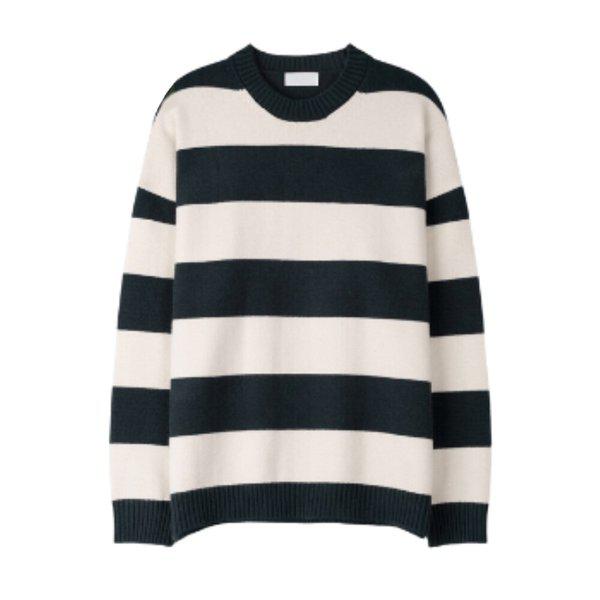 メンズソフトモーダルボーダーラウンドニット SG-KN-Q030-ブラック