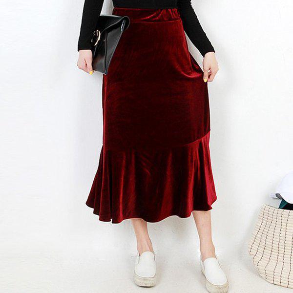 HスタイルINベルベットフレアロングSK/ビッグ/ベロア/春/バンディング/Aライン