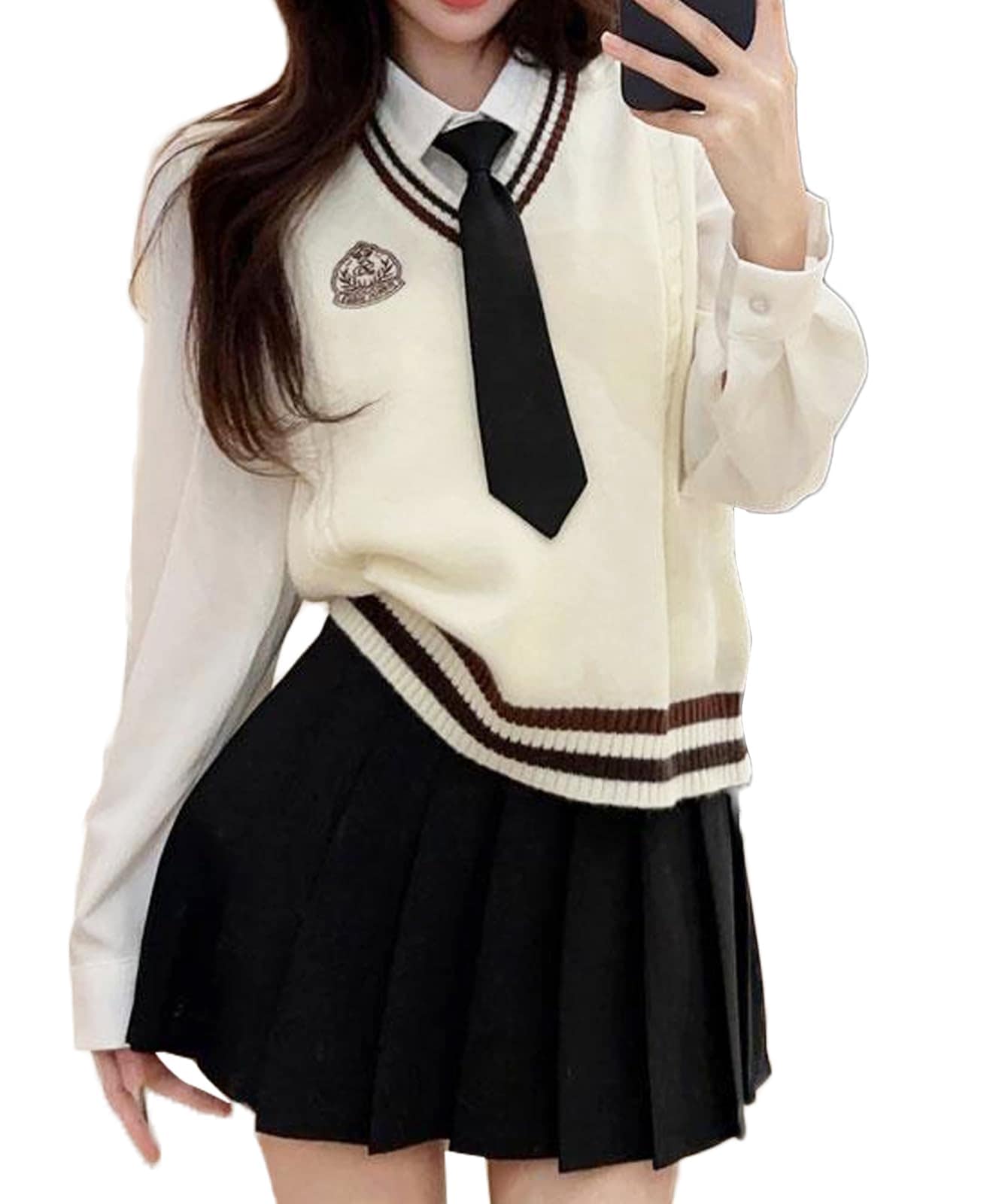 [QOOLYᅠ] 制服4点セット スクール 高校制服 春秋冬 ニットベスト 学生服 女の子 スーツ コスプレ 卒業式 入学式 JK制服 上下セット セットアップ 韓国 スクールシャ 53714
