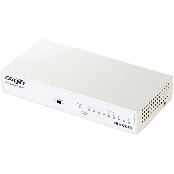 EHC-G08MN2-HJW [Giga対応スイッチングHub/8ポート/金属筐体/磁石付き/電源内蔵モデル/ホワイト]