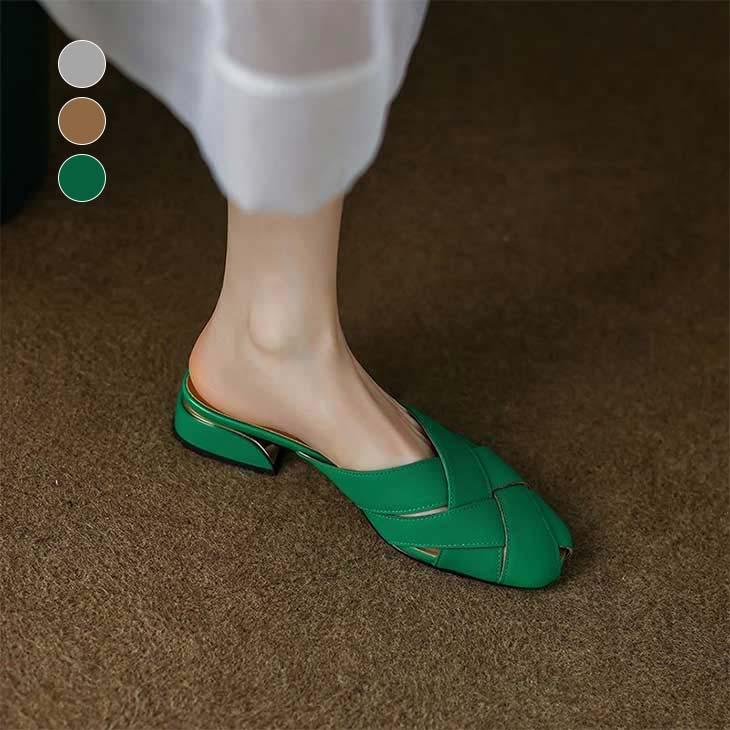 【韓国ins大人気】編み込み スクエアトゥ サンダル ぺたんこ ミュール Vカット 歩きやすい 韓国ファッション【k3-zj332】【予約販売：15-20日】60込 4,966円