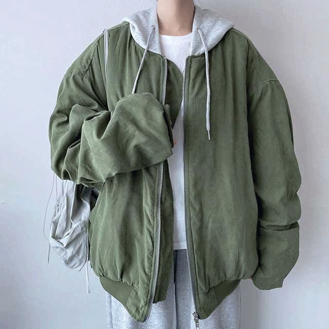 [男女共用~3XL] ツーウェイ パーカー 配色 シャーリング オーバーフィット フライト ダウン ジャンパー