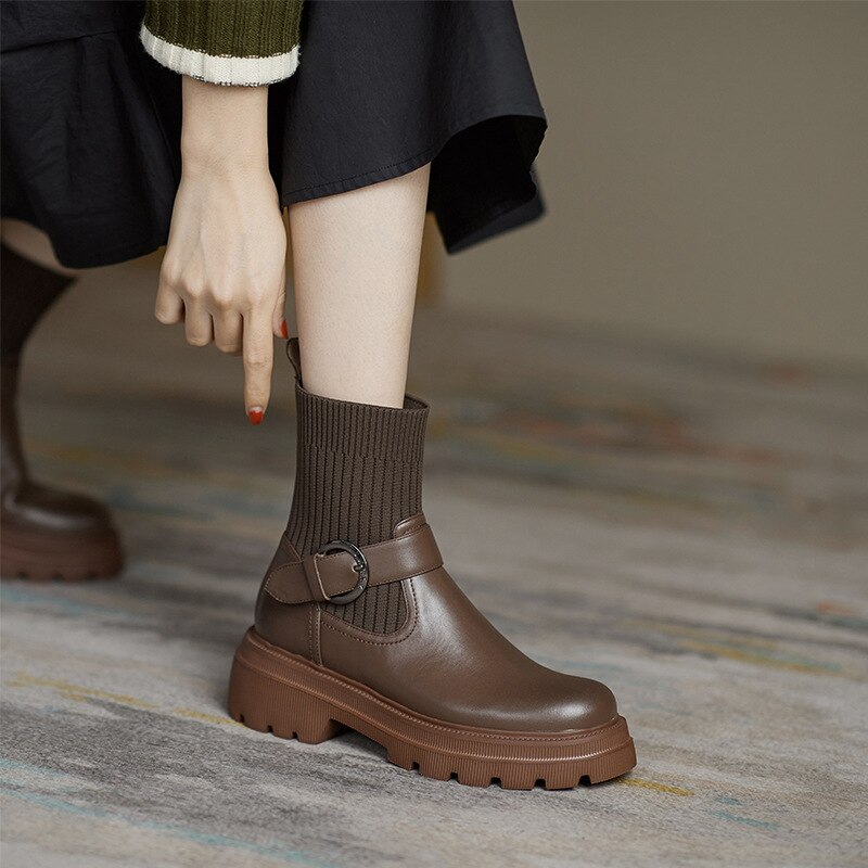 メガ割 ムートンブーツブーツのの厚底のショートブーツ革の女性靴連靴下の百はの靴に乗りますロングブーツ