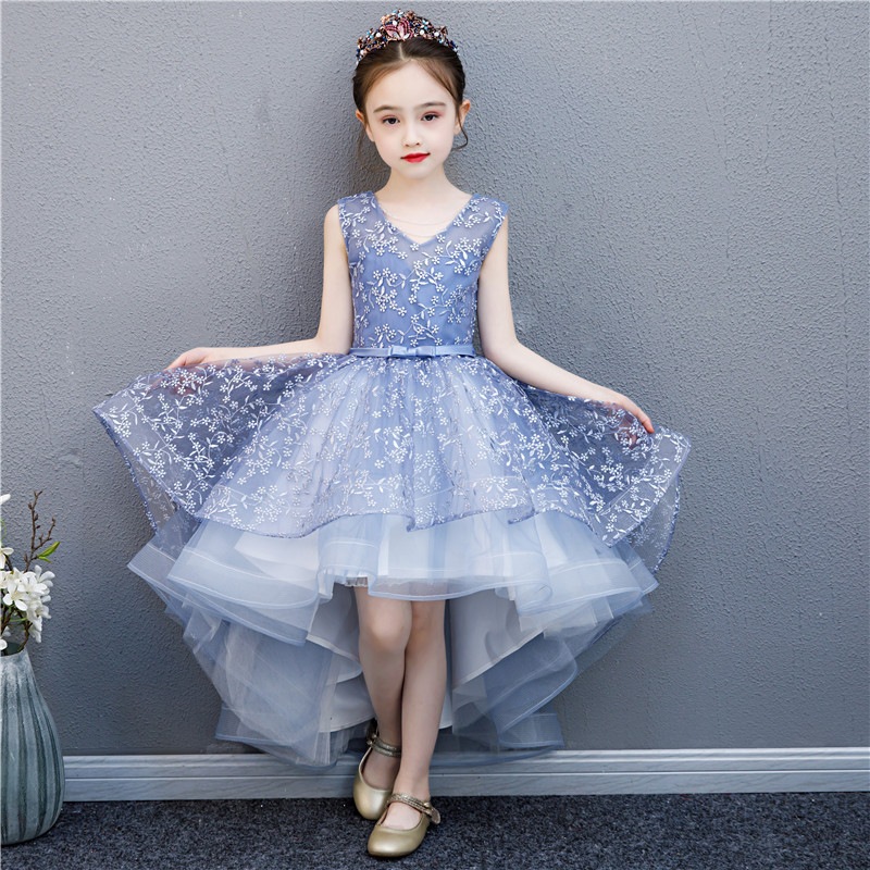 子供ドレス 発表会 結婚式 ロング フィッシュ キッズ パーティドレス フォーマル キッズ ドレス フィッシュテールドレス グレー ブルー 後ろロング 5,561円