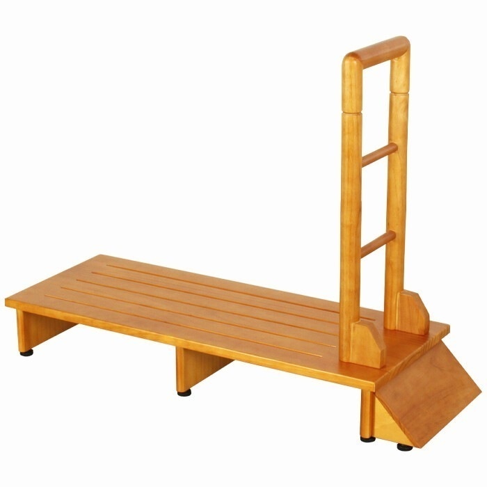 玄関台 踏み台 手すり付き 木製 ステップ 頑丈 安心安全 踏台 階段 ブラウン 介護 バリアフリー 滑り止め