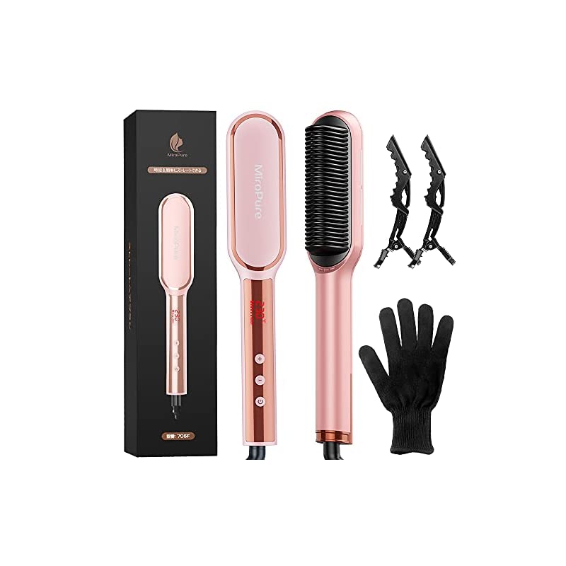 ストレートブラシ ヘアアイロンブラシ ストレートとカール両用 マイナスイオンと赤外線 13段温度調整