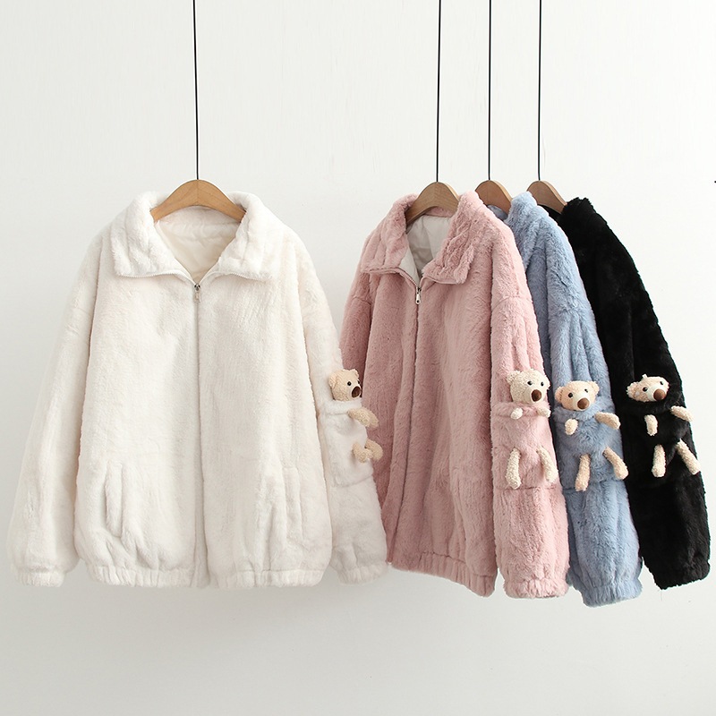 4色コート カワイイ熊 ボアコート アウター レディース ムートンコート 上着 秋冬 冬服 ジャケット ショート丈 モッズコート アウター ファー 厚手