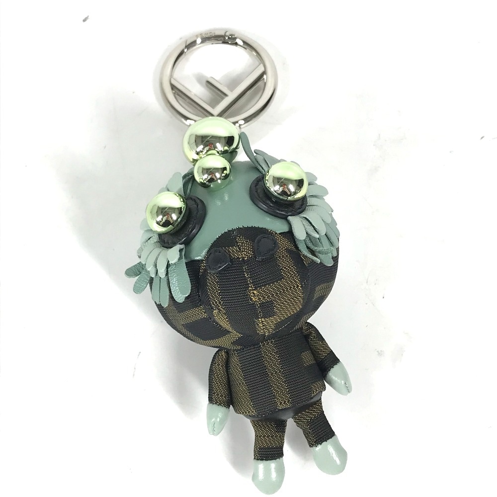 バッグチャーム ズッカ ロゴ モンスター スペースモンキー スタッズ キーホルダー 猿 レザー/キャンバス ブラウン