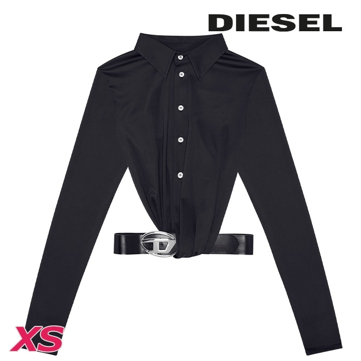 長袖シャツ ブラウス レディース C-ELMY レザーベルト付き スリムフィット die-l-t-f4-65p