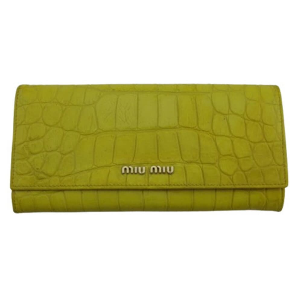 長財布 クロコ調 型押し イエロー レディース 中古