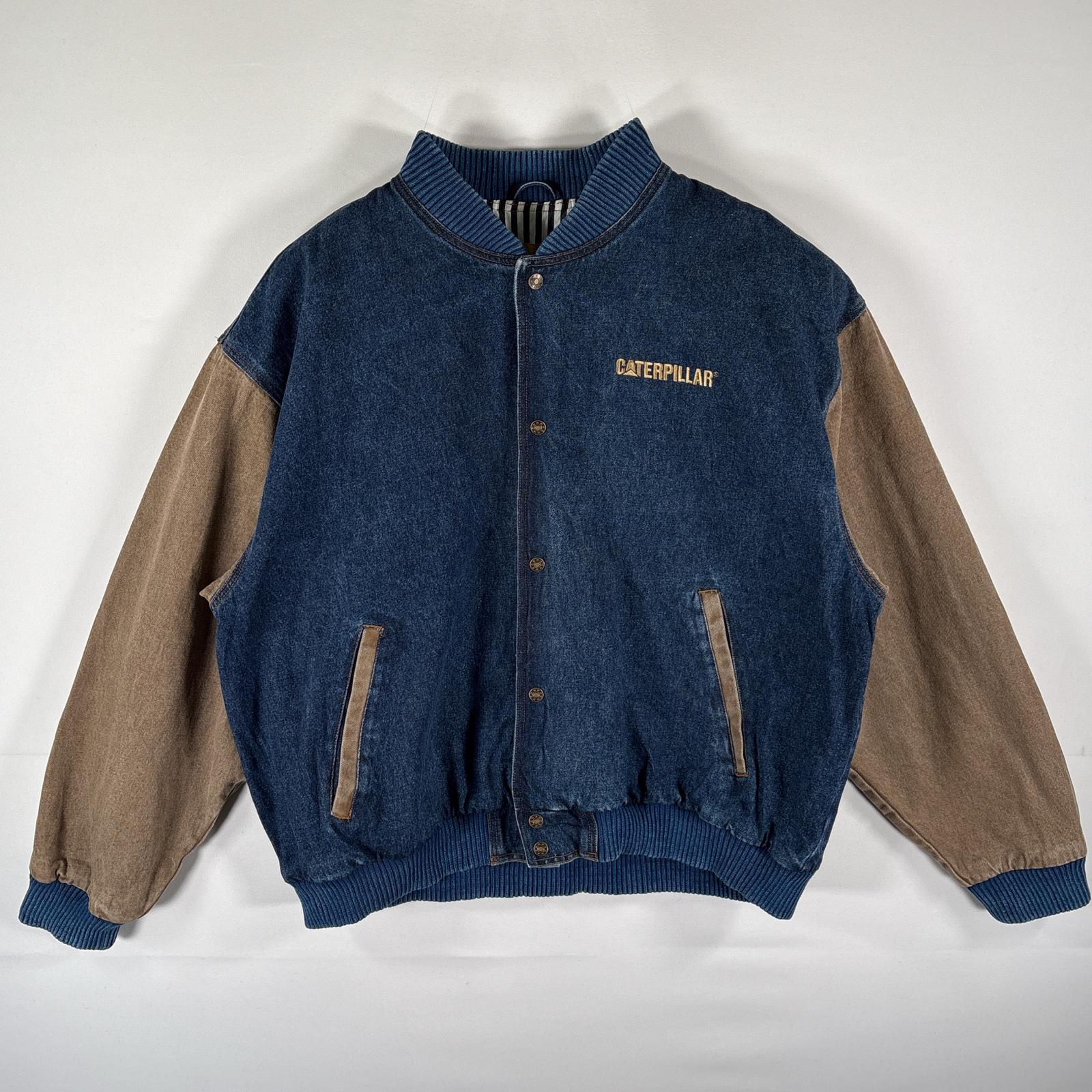 古着 ターニングポイント TURNING POINT スタジャン デニム アワードジャケット CATER PILLAR 大きいサイズ 3X ブルー系 メンズ