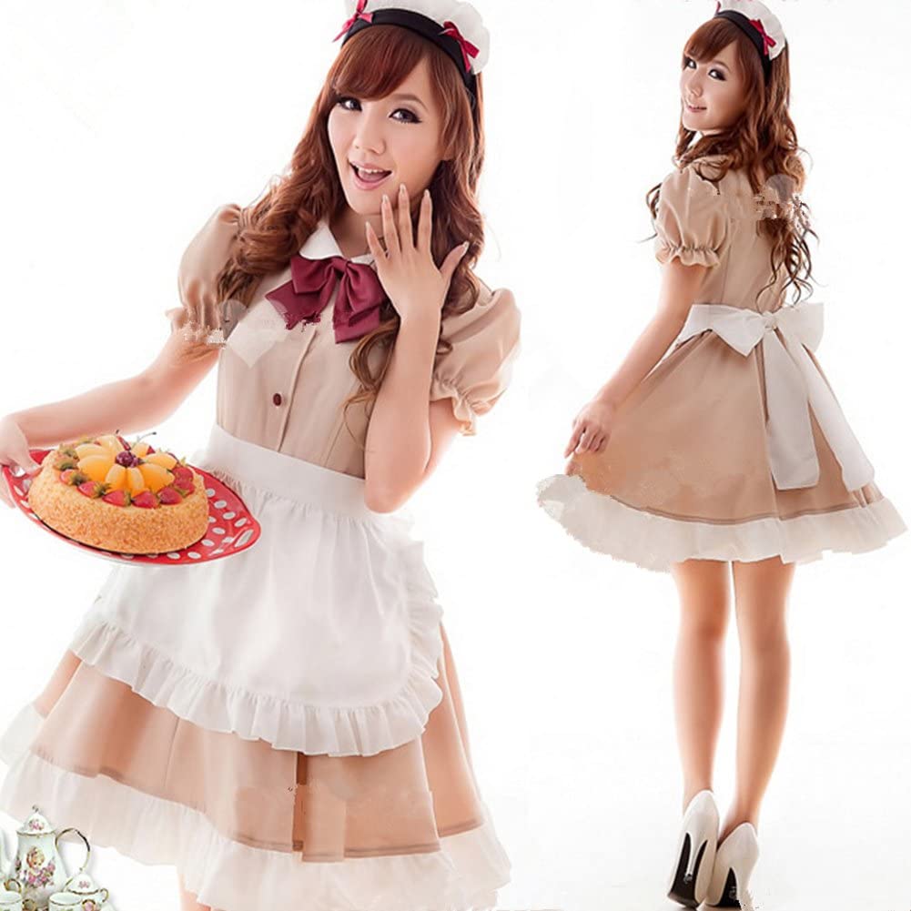 イド服 コスプレ メイド コスチューム ロング ワンピース エプロン カチューシャ リボン 蝶結び