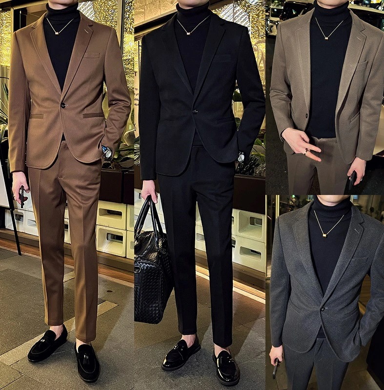 春秋冬スーツ 2点セット 無地 シンプル スーツ メンズフォーマルスーツ シック 紳士服 ビジネススーツ カジュアルスーツ 結婚式 二次会 就職活動 4色 M-3XL ビジネススーツ 2点セット ジャ