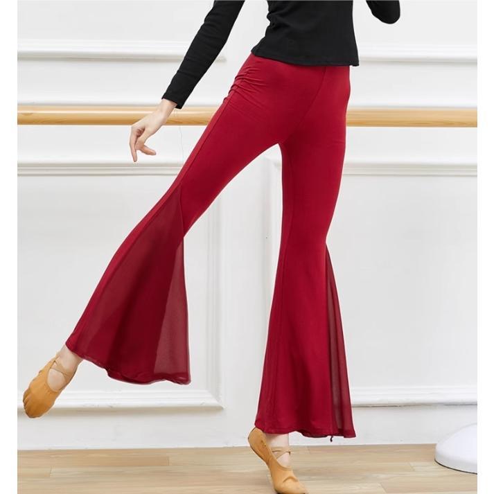 限定/新品/底値ベリーダンス レディース ダンスパンツ レッスン着 ダンス衣装 ヨガパンツ 社交ダンス 美脚パンツ フレアパンツ 無地 ブラック レッド速達最新