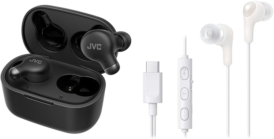 【ワイヤレスイヤホンと有線イヤホンセット】JVCケンウッド JVC ワイヤレスイヤホン HA-Z251T ブラック + JVCケンウッド JVC HA-FR9UC-W イヤホン 有線 マイク付き タイ