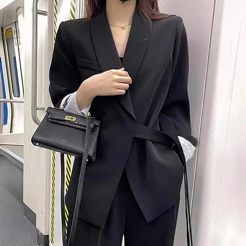 生活応援ビジネス特集ピンクのブレザーの韓スーツセットアップ事務服OLオフィスビジネススーツアウターファッション2025春のデザイン感ワイドパンツ