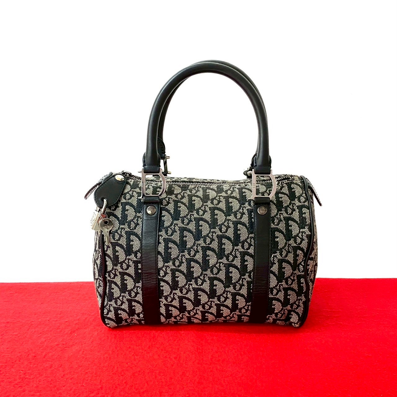 トロッター 柄ハンドバッグ キャンバス レザー ブラック 02437