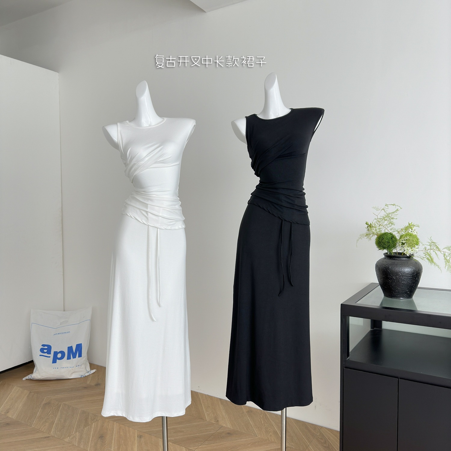 【急速出荷】区欧陽ニット半身スカート女性ハイウエストスリムA字スカートレトロ開叉中ロングスカート