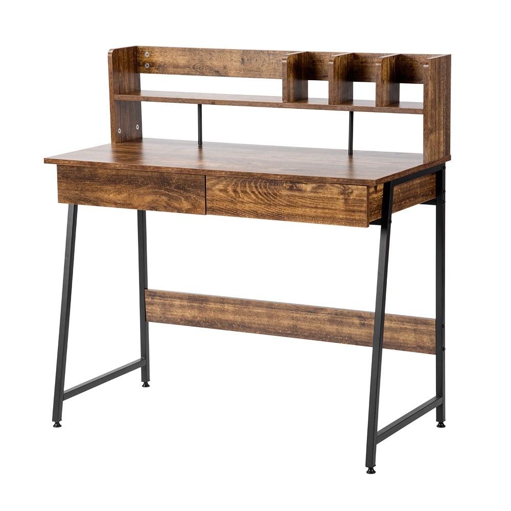 【国内発送&送·料·無·料】【オフィスチェア+パソコンデスク セット】 【人気商品】【ダークブラウン】パソコンデスク 収納台 ミシン台 引き出し付き 勉強机 学習机