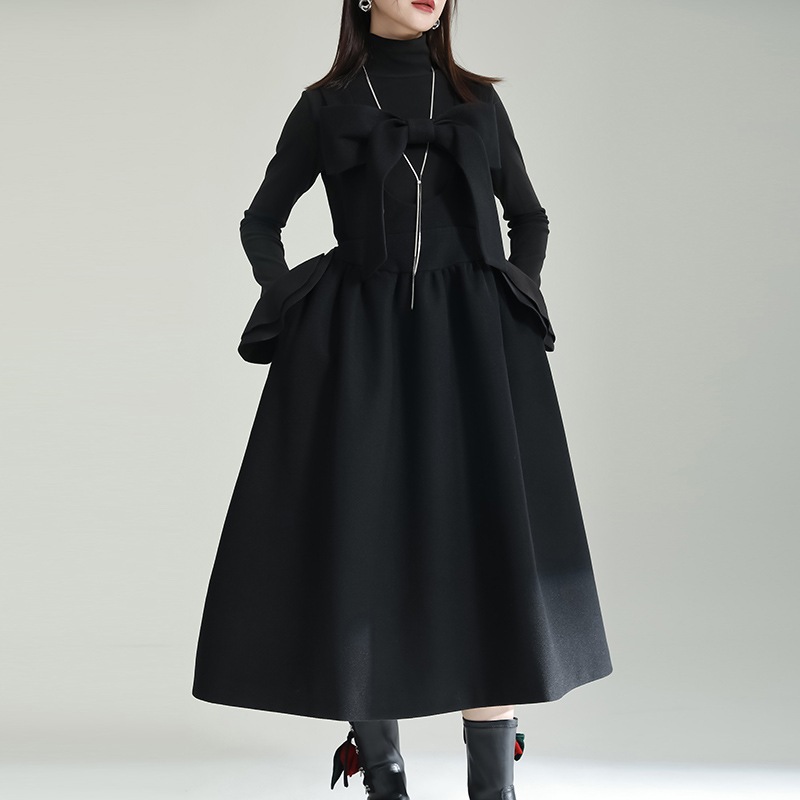 2023秋冬 ハイウエスト ドッキング ワンピース ニットワンピース 大きいサイズ 体型カバー 長袖 ロングワンピース 4,928円