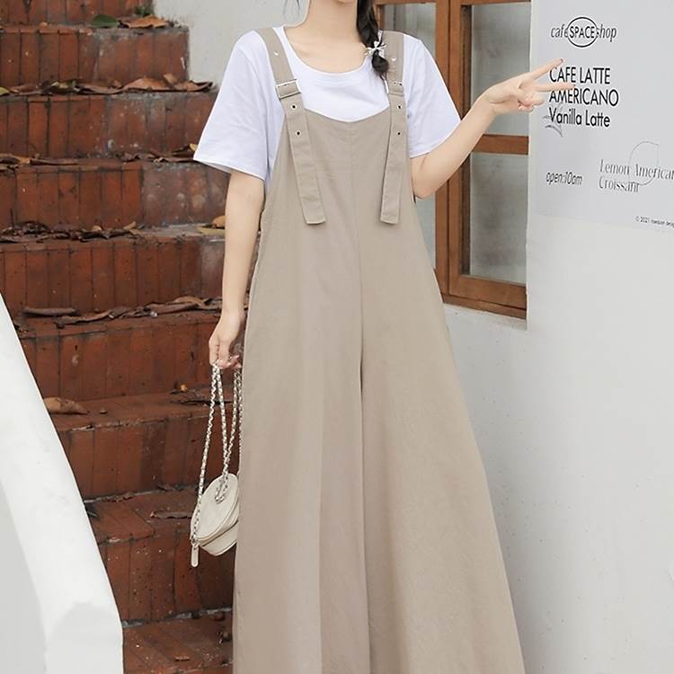 オールインワン サロペット オーバーオール ワイドパンツ 袖なし ノースリーブ ルーズ ワイド