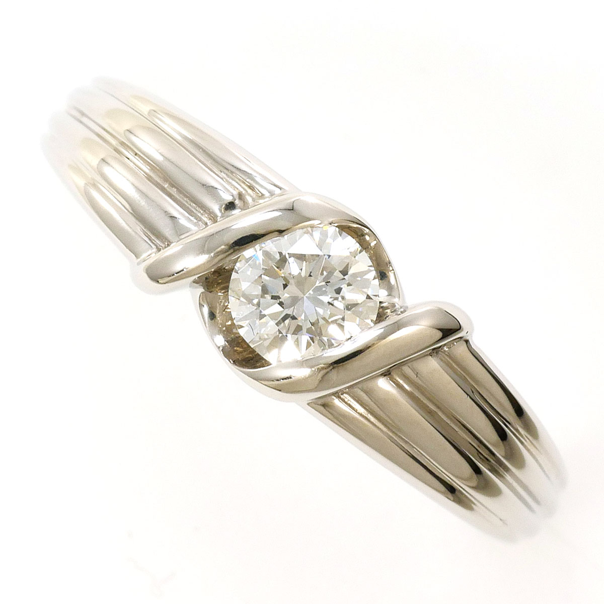 PT900 プラチナ リング・指輪 15.5号 ダイヤモンド 0.375ct VS1 鑑定書 総重量約6.2g 中古