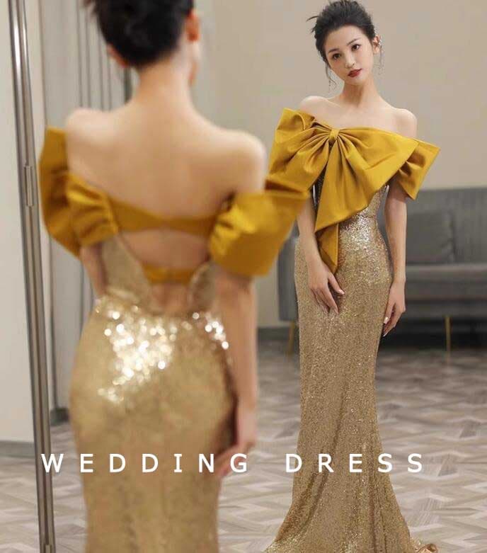 新品更新 高級感 オシャレ レディース ドレス スパンコール ロングドレス 大きいリボン 編み上げ オシャレ 上品 キレイめ エレガント 礼服 成人式 ウェディングドレス パーティードレス 宴会 司会