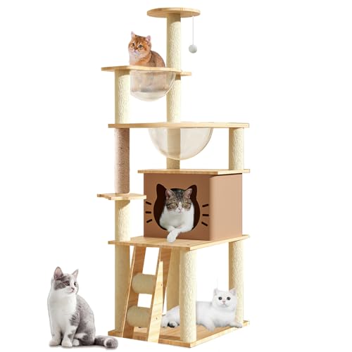 Yinanroa キャッキャットタワー -キャットタワー宇宙船-猫タワー 爪研ぎ おしゃれ 大型猫 子猫-運動不足解消 おもちゃ-猫ハウス-展望台麻紐 猫おもちゃボール-耐荷重20kg,キャットタ