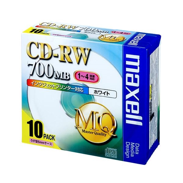 （まとめ） マクセル データ用CD-RW 700MB 4倍速 ホワイトプリンターブル 5mmスリムケース CDRW80PW.S1P10S 1パック（10枚） 5セット