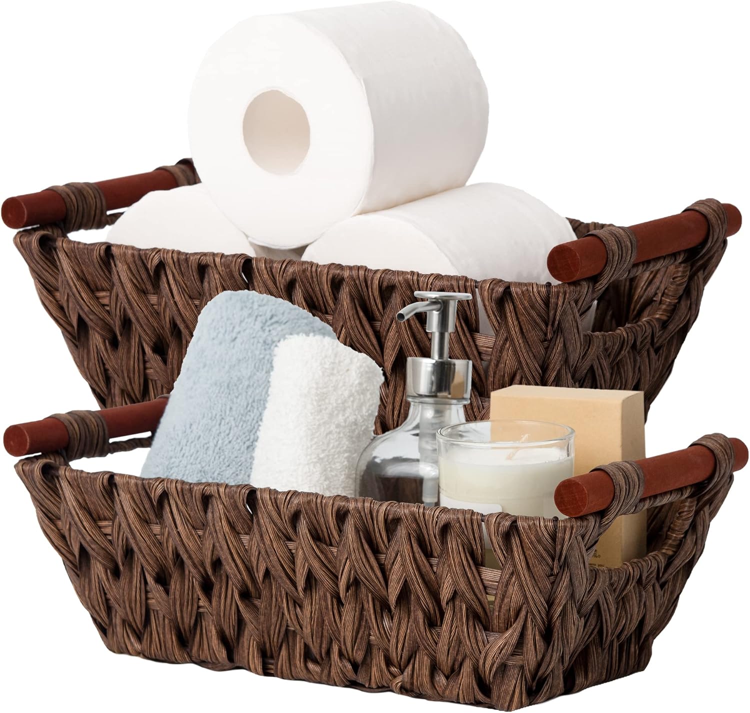 GRANNY SAYS Wicker Storage Baskets, Waterproof Wicker Basket with Handles, Woven Storage Bins for Pa