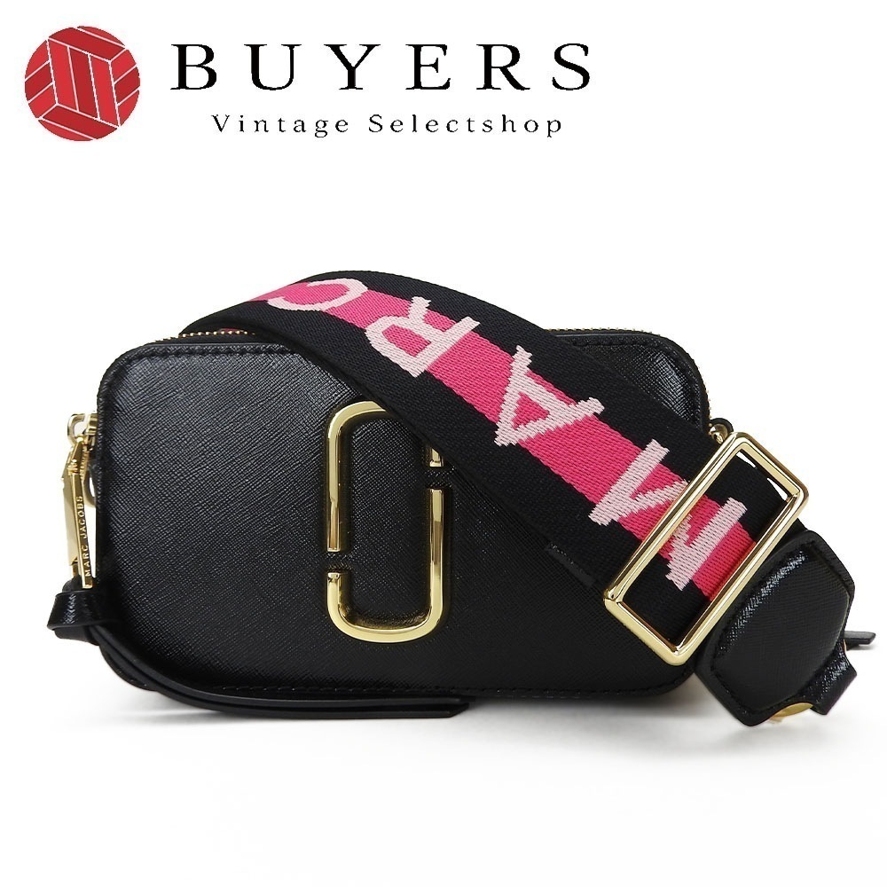 中古 マークジェイコブス ショルダーバッグ 斜め掛け M0014146 ブラック ホワイト ピンク レザー 革 ゴールド金具 レディース 女性 marc jacobs shoulder bag lea