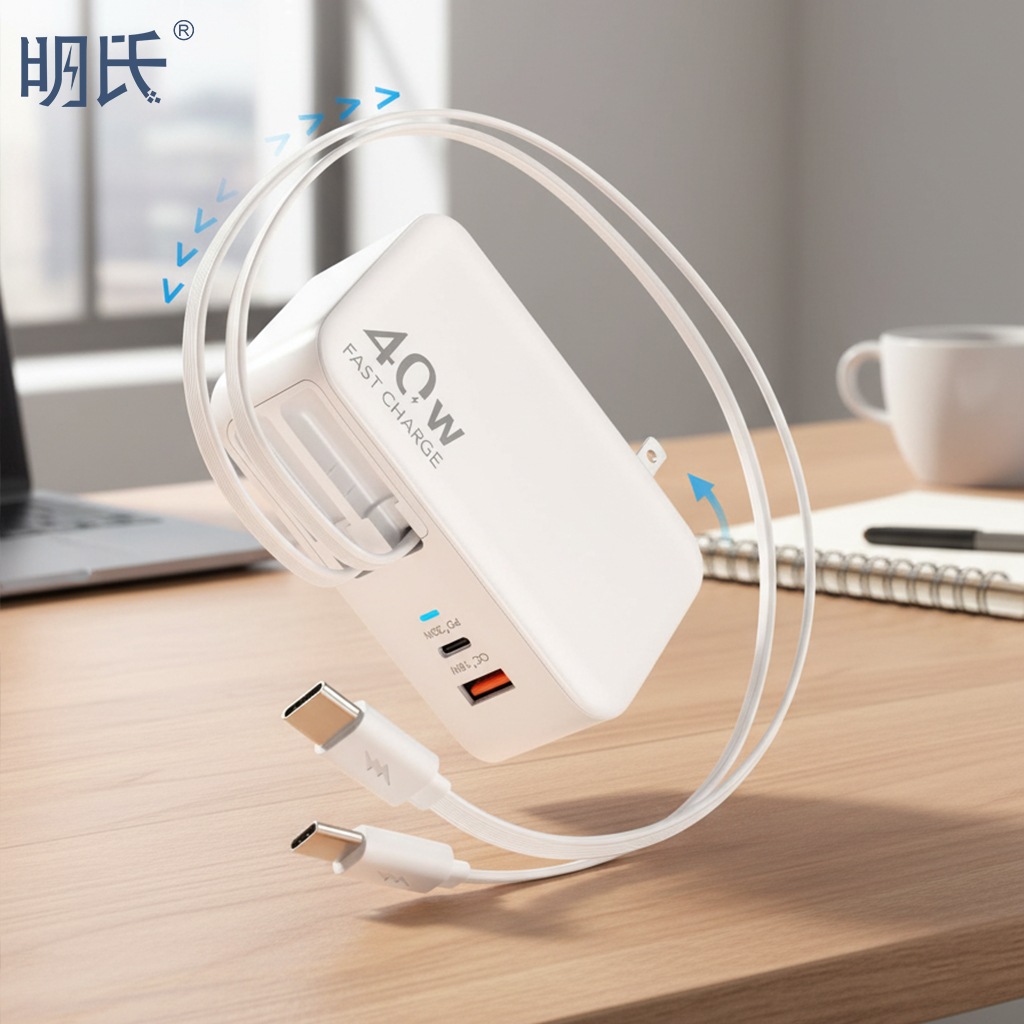 4in1 巻き取り USB-C 充電器 40W 双 90cm ケーブル 多機種対応