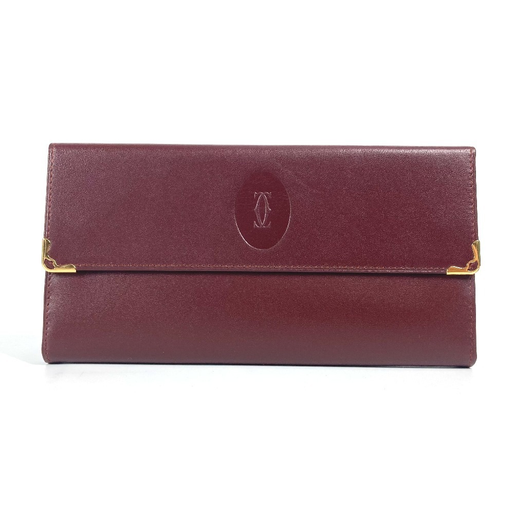 長財布 ロゴ がま口 3つ折り長財布 マストライン ロングウォレット レザー ボルドー