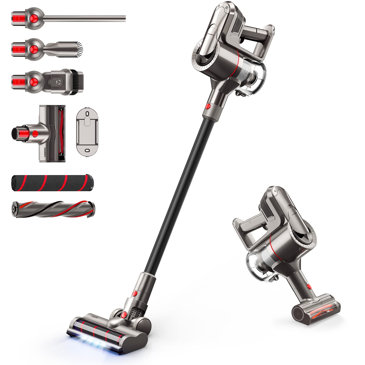 Puppyooコードレス掃除機 30000Pa 掃除機 軽量でパ 50分長時間稼働 強力 多重濾過 掃除機 サイクロン 二次的大気汚染の防止 LEDランプ付き 多タイプブラシフロア/カーペット/カー