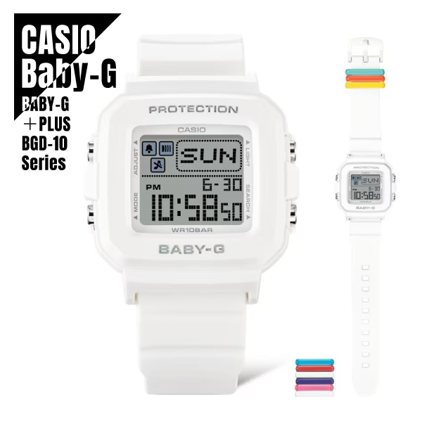 【即納】CASIO カシオ BABY-G＋PLUS BGD-10 Series 自分の好みにカスタマイズ BGD-10L-7JR ホワイト 腕時計+バンドループ付き レディース