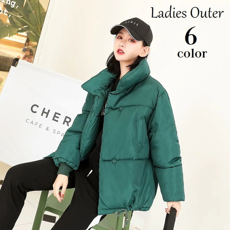 中綿入りジャンパー ダウン風ジャケット 長袖 レディース コート アウター 上着 羽織り ボタン ポケット付き 袖口リブ 防寒 寒さ対策 暖かい あったか 婦人服 女性用 お出掛け