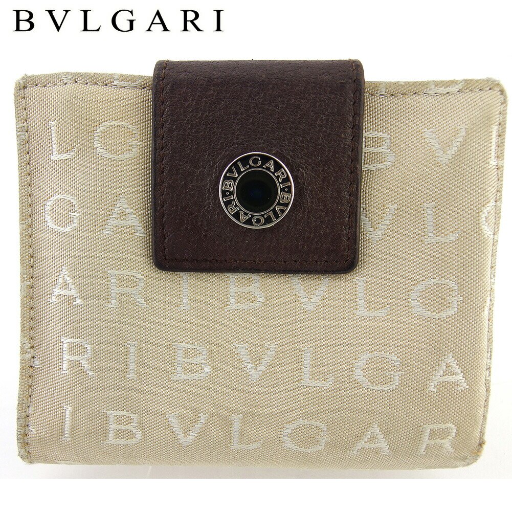 Wホック 財布 二つ折り 財布 ロゴマニア レディース ベージュ ブラウン 中古