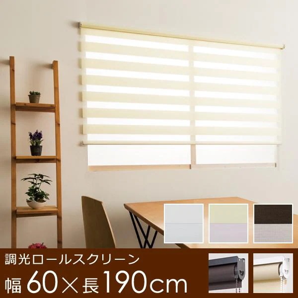 調光ロールスクリーン サイズ 幅60cm 高さ190cm 既製品 無地 スクリーン 生地 目隠し 間仕切り 窓 カーテンレール取り付け 賃貸 マンション 対応 壁 天井 傷防止