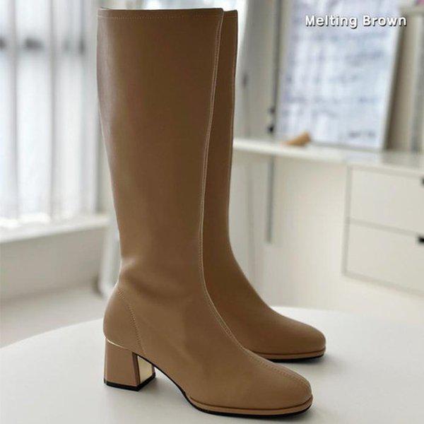 女性用牛革ロングブーツミドルヒール MT71