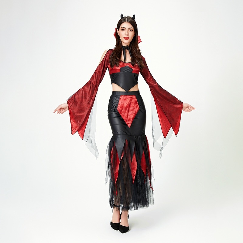 ハロウィン大人用コスチューム ヨーロッパとアメリカのセクシーな女王コスチューム 女王スリムロングスカート コスプレ ヴァンパイア パフォーマンスコスチューム
