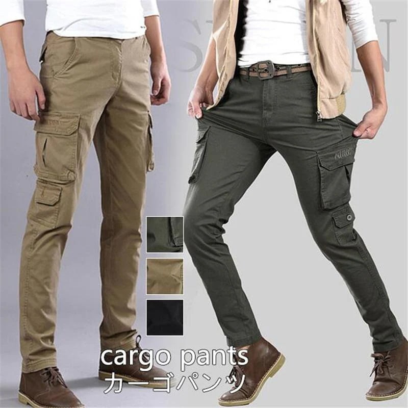 カーゴパンツ メンズ ミリタリー ワークパンツ チノパン 作業 ストレッチ 伸縮 細身 スキニー スリム きれいめ 多ポケット 機能的 ボトムス