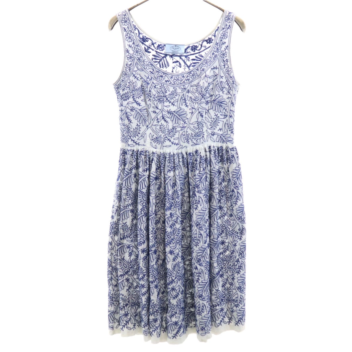 リーフ刺繍 ノースリーブ ミニワンピース 38 ホワイト レディース 古着