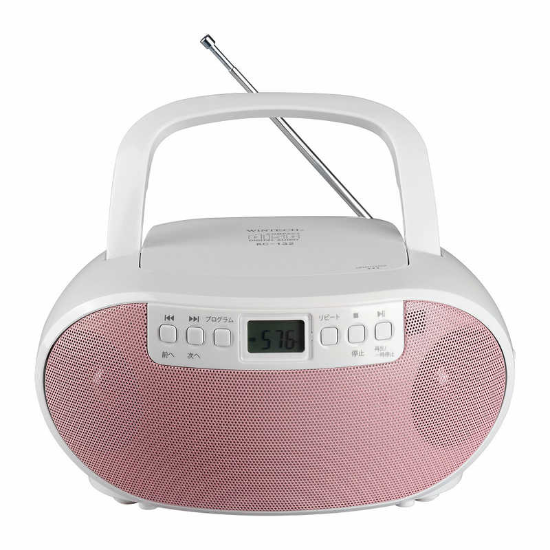 WINTECH　CDラジオ ［ワイドFM対応］ ホワイト×ピンク　KC-132WP