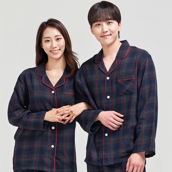 カップルプレゼント用パジャマロイヤルチェックガーゼ綿純綿パジャマ