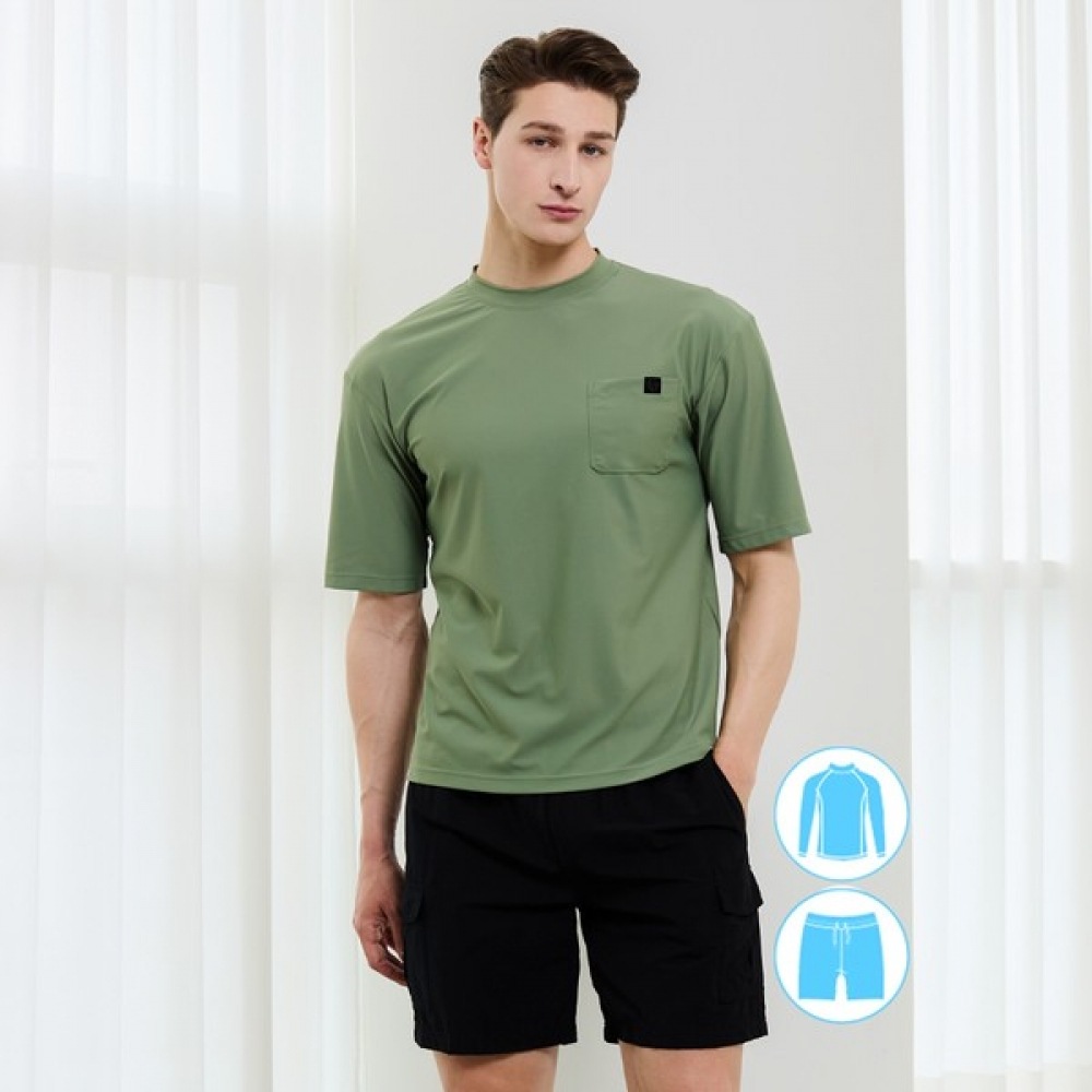 (ベーシックエル) ベーシックエルメンズ半袖ラッシュガードビーチショーツセット BEM-X916E+BEM-X922K